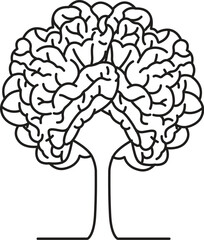 Tree of the human brain minimalist line art drawing. 