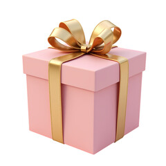 Obraz premium A pink gift box with a gold ribbon isolated on transparent background