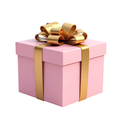 Obraz premium A pink gift box with a gold ribbon and bow isolated on transparent background