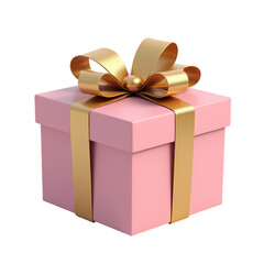 Obraz premium A pink gift box with a golden ribbon isolated on transparent background