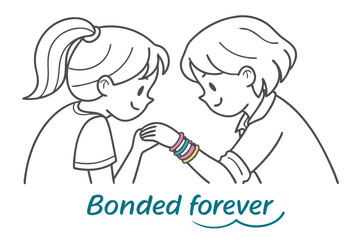 Cute kids wearing friendship bracelets doodle sketch
