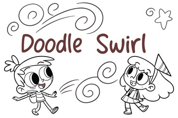 Cute doodle friends with big eyes and happy faces