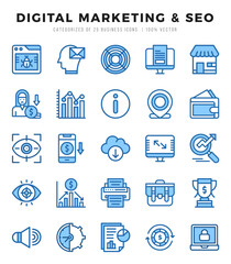 Simple Set of Digital Marketing & SEO Related Vector Two Color Icons.