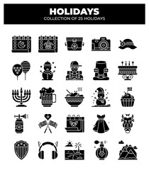 Collection of 25 Holidays. Festive Icons for Celebration