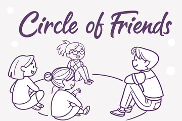 Sketchy doodle kids sitting in a circle elegant children s illustration