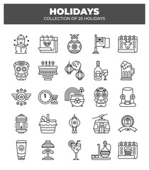 Collection of 25 Holidays. Festive Traditions and Cultural Celebrations