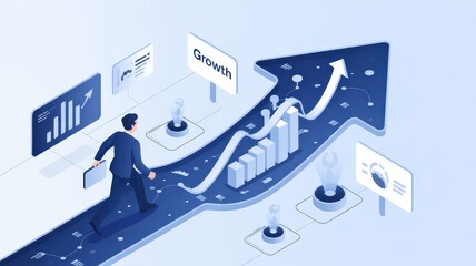 Businessman Walking on Digital Pathway Toward Growth and Success