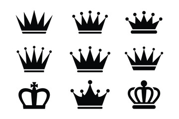 Set of black crown silhouettes on white background vector illustration