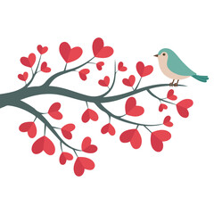 valentines day illustration with bird on branch isolated vector