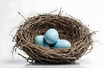 Elegant Bird Nest with Three Pale Blue Eggs