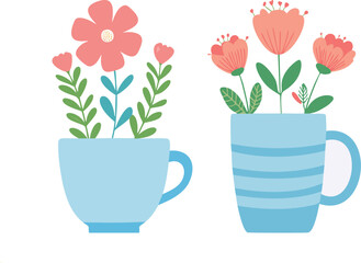 pink tulips in a vase. flower vector illustration
