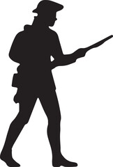 Black silhouette of a soldier with a rifle, standing alert, ideal for military history or revolutionary war design concepts