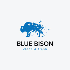 Blue Bison Cleaning Service Logo - Modern Mascot for Eco-Friendly Cleaning Company Vector