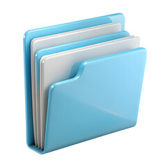 3d render blue folder with documents isolated on transparent background