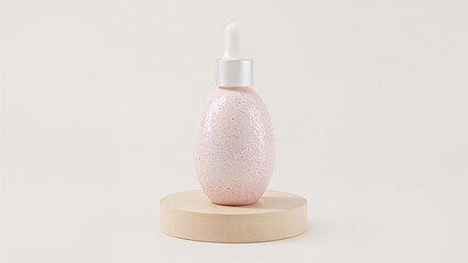 Pastel Cosmetic Serum Dropper with Glitter – Luxury Skincare Bottle on Minimal Pedestal , Minimal Pastel Glitter Serum Dropper – Luxurious Skincare Bottle on Soft Beige Pedesta