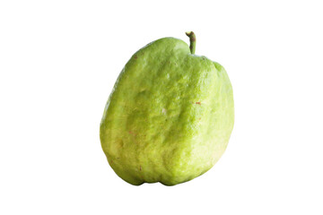 Fresh green guava fruit with natural texture and stem on clean white background