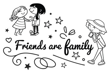 Whimsical doodle style smiling friends with stars