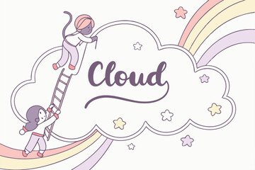Whimsical handwritten font design inside a cloud shaped f