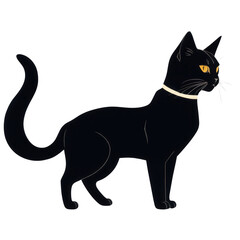 Obraz premium Illustrated black cat with glowing yellow eyes and collar