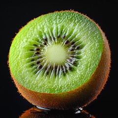 Realistic kiwi fruit lies on a black background