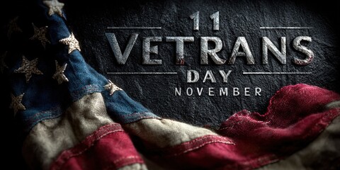 Veterans day poster. Veteran's day illustration with american flag, 11th November, Vector illustration. High quality