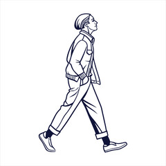 Fototapeta premium A vector silhouette design of a stylish figure walking, white background.