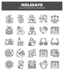 Collection of 25 Holidays. Festive Icons for Celebration