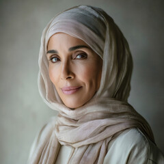 Portrait of a Confident Middle-Aged Woman in a Headscarf