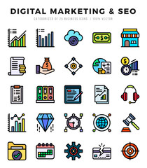 Set of simple Lineal Color Digital Marketing & SEO Icons. Lineal Color art icons pack.