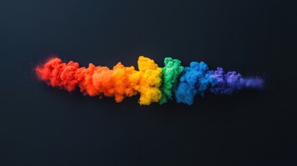 Horizontal Rainbow Powder Cloud on Black Minimalist Background