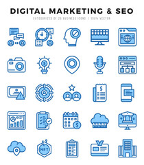 Digital Marketing & SEO Two Color icons collection. Two Color icons pack. Vector illustration