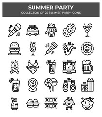 Summer Party Icons. A vibrant collection of 25 summer party icons