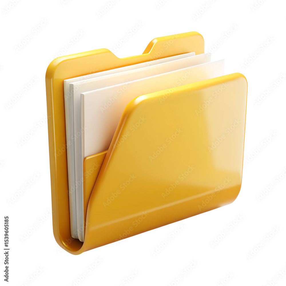 Fototapete yellow file folder with documents isolated on transparent background