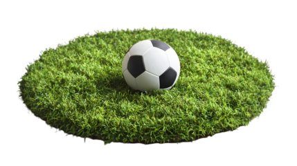 Soccer ball on green grass background for sports and recreation concept image and football game design element transparent background png