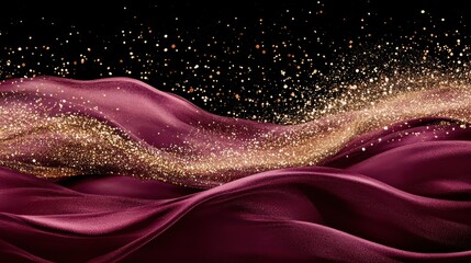 Rich Burgundy Silk Drapes With Waves of Sparkling Golden Glitter