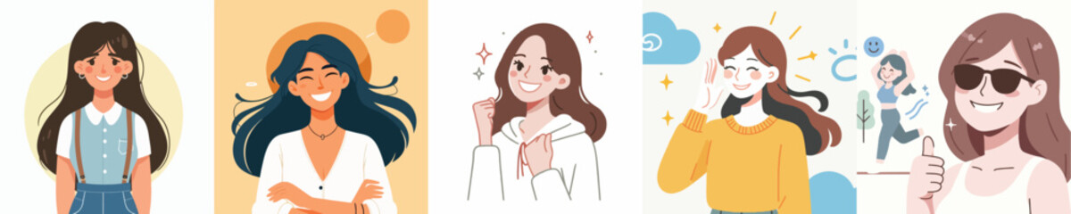 vector image of a happy woman  simple and cool flat design