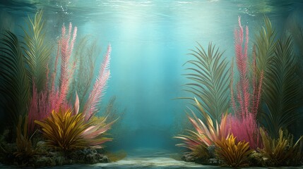 Vibrant Underwater Seagrass Garden Bathed in Soft Blue Light Rays