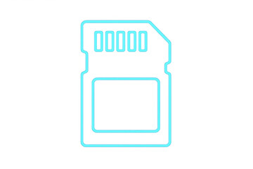 Neon blue glowing sd memory card icon on transparent background, ideal for technology and data storage concepts