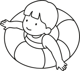 Drawing a boy who swims on a tube for coloring