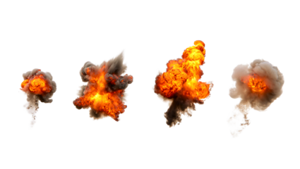 A Series of Explosions and Fireballs Displayed on a Black Backdrop Representing Stages of Dramatic Power and Destructive Force