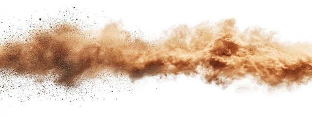 Streaking brown dust explosion against a white background