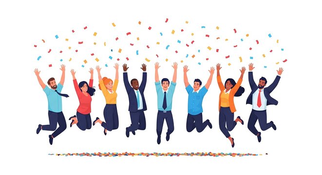 Joyful diverse business team celebrates success jumping with confetti a vibrant illustration of teamwork achievement