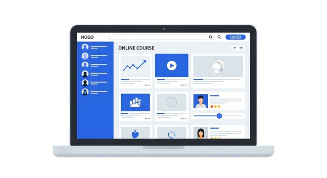 Online Course Platform Laptop Screen Showing Learning Management System Interface Students Progress