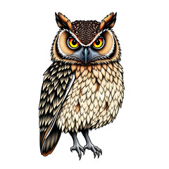 Fototapeta premium Wise Owl Illustration Detailed Feathered Bird Portrait