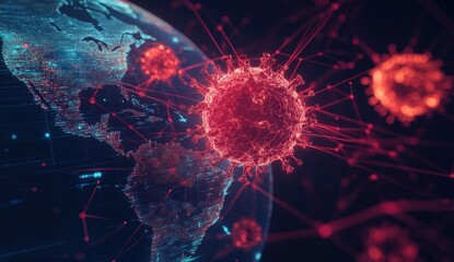 Global virus outbreak, digital representation of Earth and pathogens