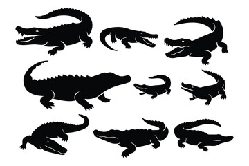 Obraz premium Crocodile & Alligator Silhouette Vector Set Wild Animal Icons