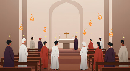 Diverse Congregation in a Tranquil Church Setting A Vector Illustration