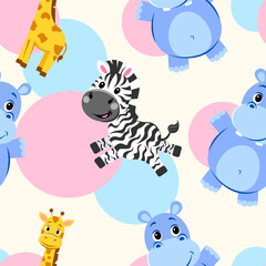 cute cartoon animals kids seamless pattern