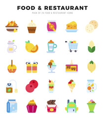 Set of Food and Restaurant icons in Flat style. Flat Icons symbol collection.