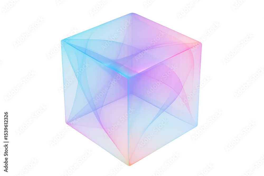 Poster abstract transparent cube with colorful light trails creating a mesmerizing visual on a transparent 